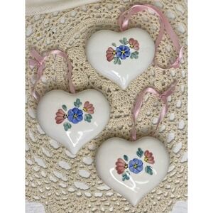 Vintage Hand Painted Ceramic Hearts Wall Art Set of 3 Country Shabby Chic Decor